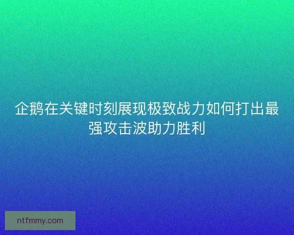 企鹅在关键时刻展现极致战力如何打出最强攻击波助力胜利